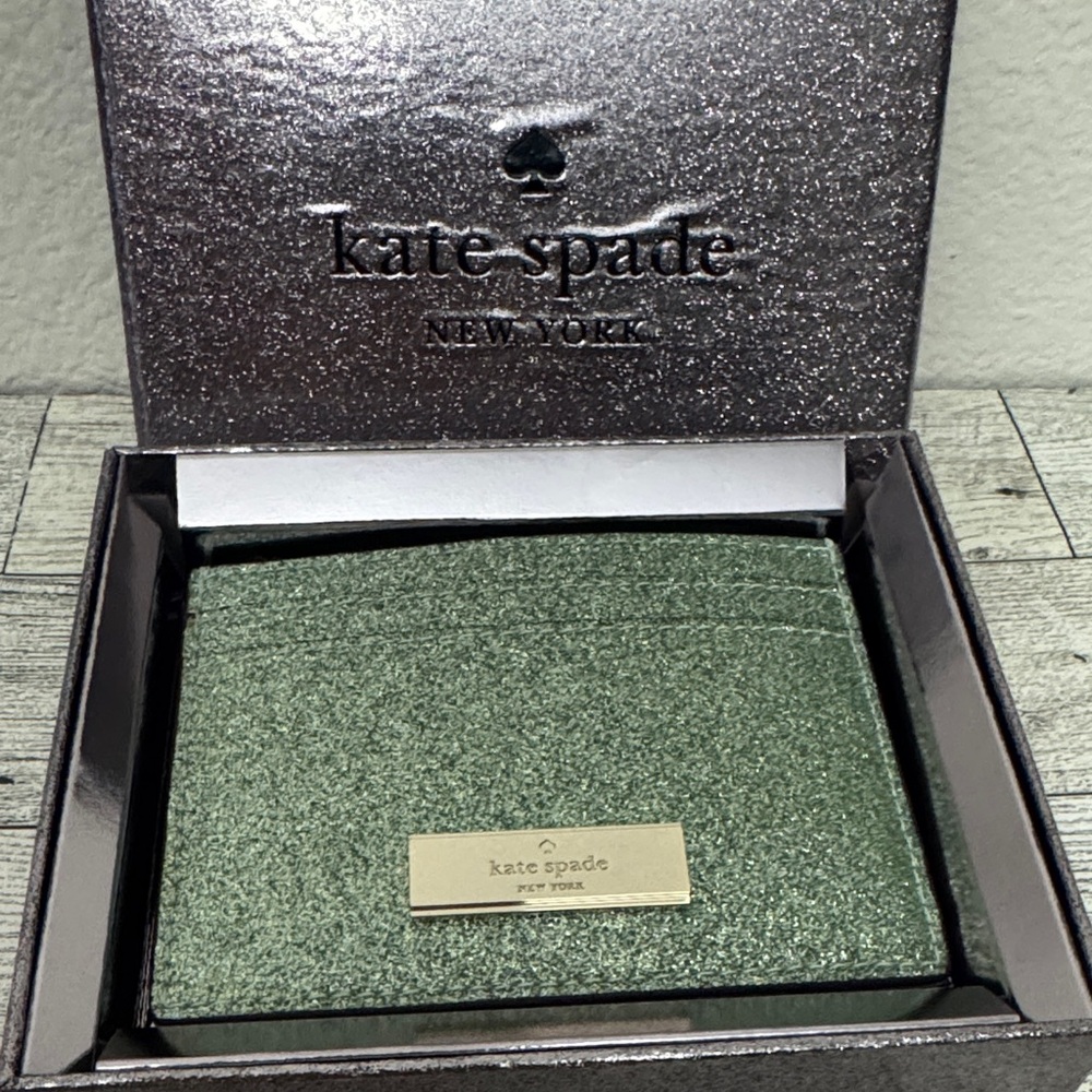 Kate Spade Kenzie Seawater Glitter Card Holder NWT In Box - Picture 2 of 9